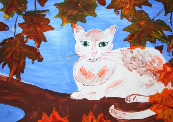 Осенний кот гуашью