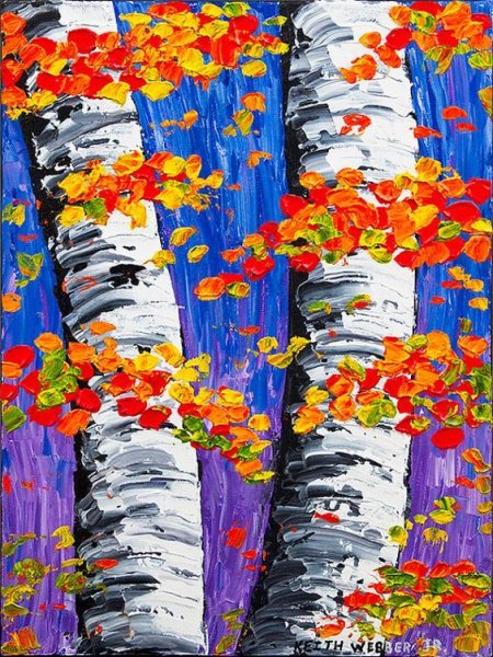 Осенняя береза гуашью