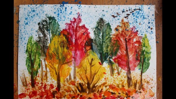 Пейзаж отпечатками листьев