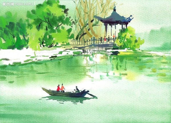 Китайский пейзаж гуашью