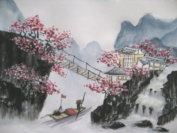 Китайский пейзаж гуашью