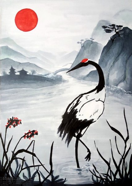 Японская живопись гуашью