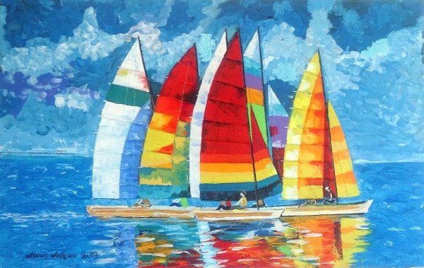 Морской пейзаж с парусником детский