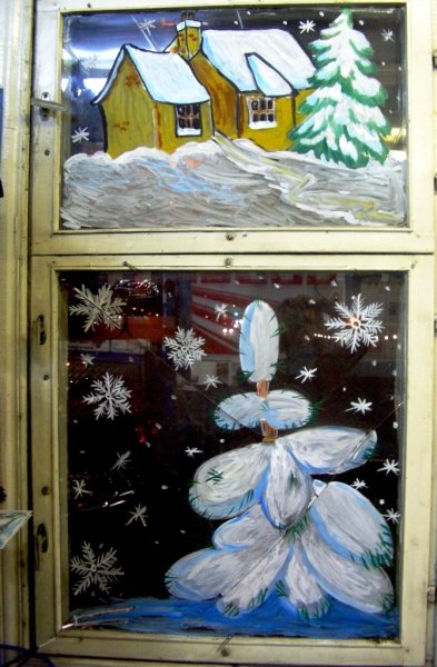 Украшение окон гуашью