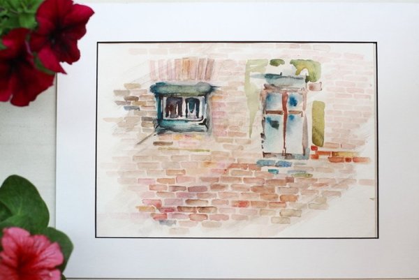 Кирпичная стена акварелью