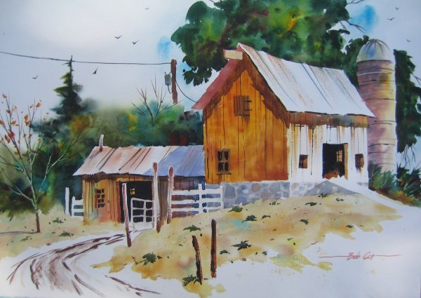 Домик гуашью