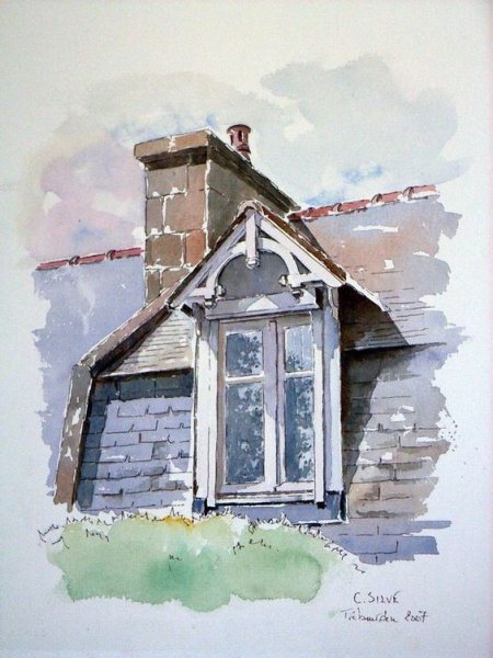 Окна домов акварель