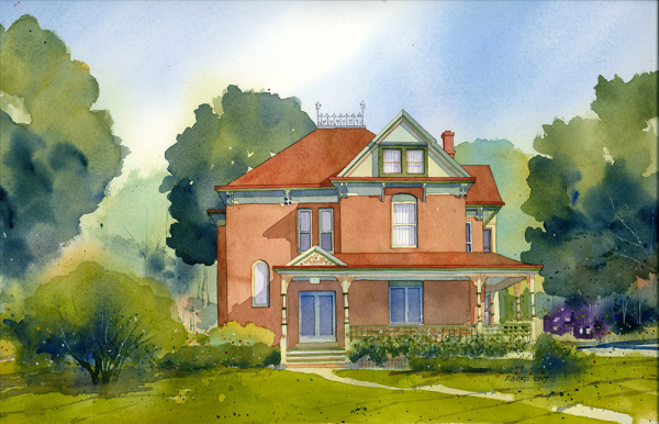 Домик акварель