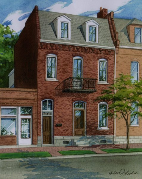 Кирпичный дом акварелью