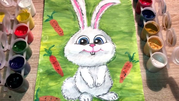 Рисунок зайца гуашью для детей