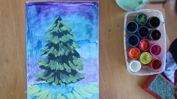 Рисование елки гуашью