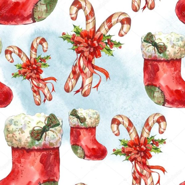 Новогодний носок акварель