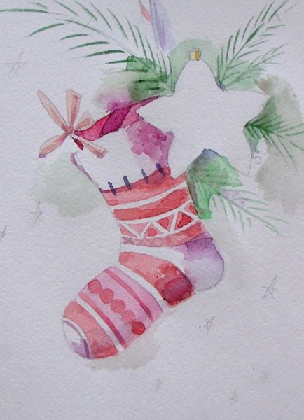 Новогодние рисунки акварелью