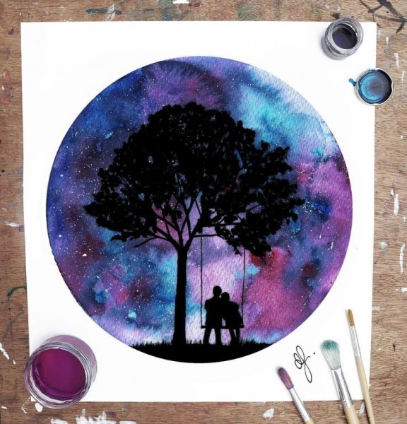 Космос в кругу акварелью