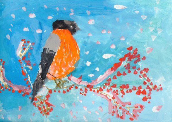 Снегирь гуашью