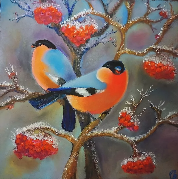 Снегирь пастелью