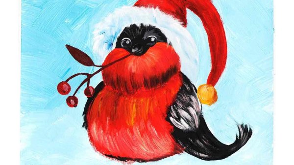 Правополушарное рисование для детей Снегири