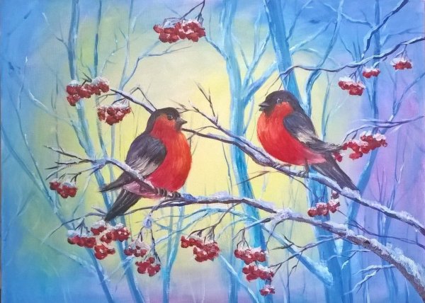 Рисование снегиря гуашью