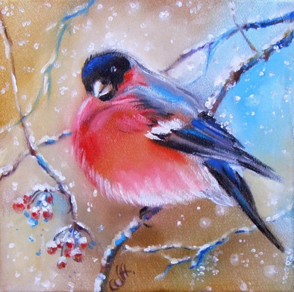 Правополушарное рисование для детей Снегири