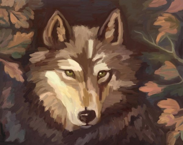 Волк акриловыми красками