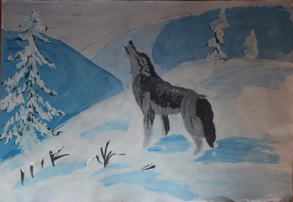 Волк гуашью