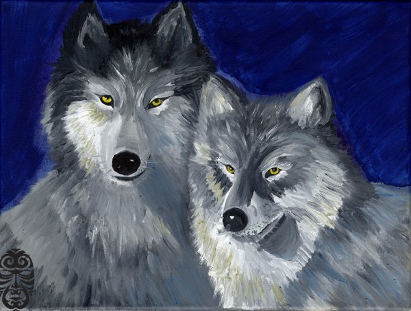 Волк акриловыми красками