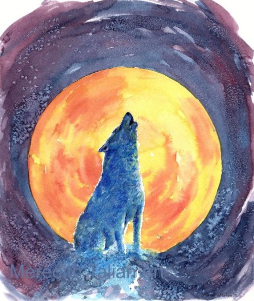 Волк Луна гуашь