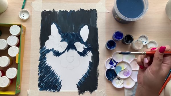 Волк красками гуашь