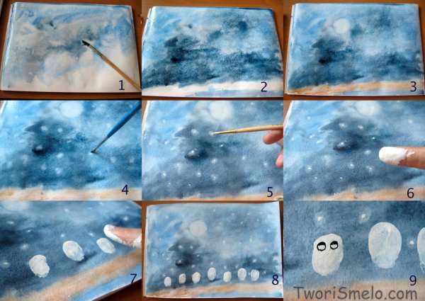 Пошаговое рисование красками