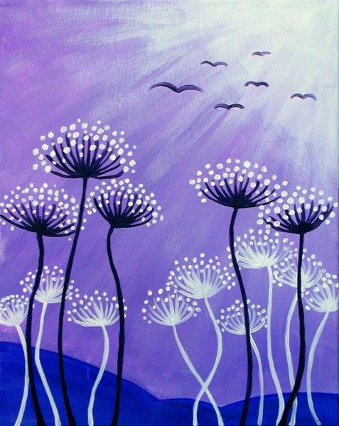 Одуванчики гуашью