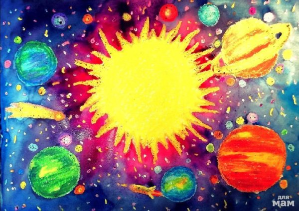 Работы с гуашью для детей космос