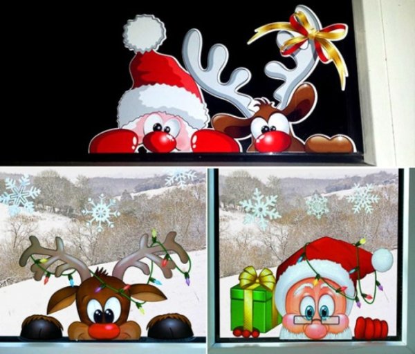 Дед Мороз на окне красками