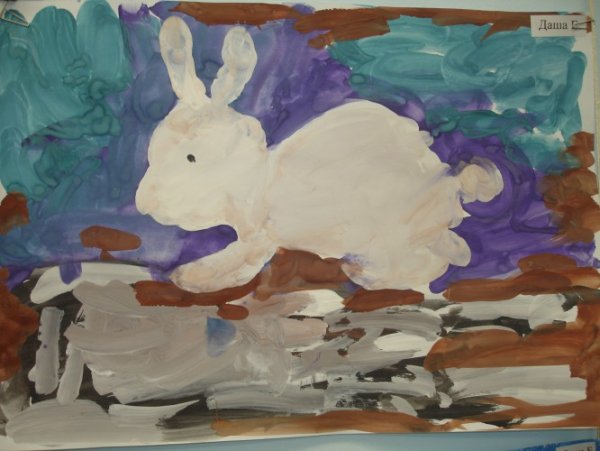 Заяц красками для детей