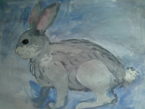 Зайчик гуашью для детей