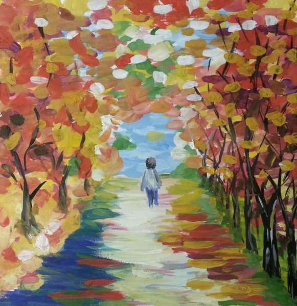 Осенний пейзаж гуашью