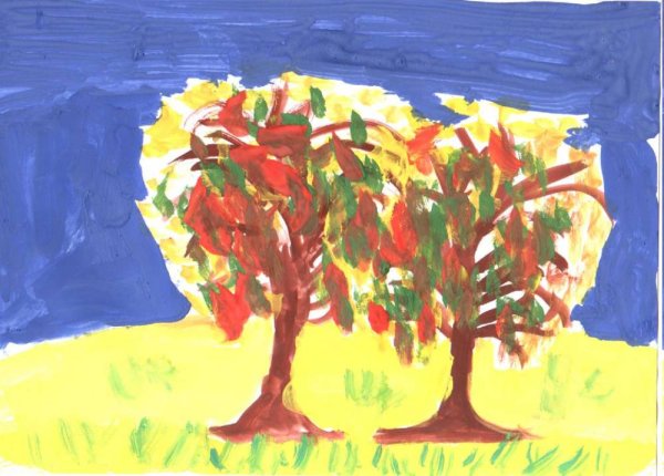 Картина осень гуашью