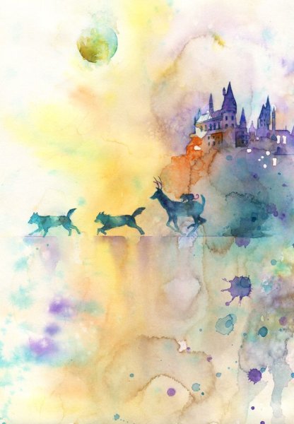 Гарри Поттер Хогвартс арт акварель