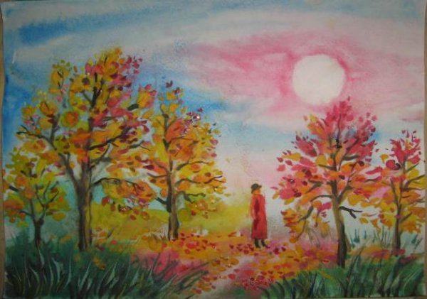 Осенний пейзаж гуашью