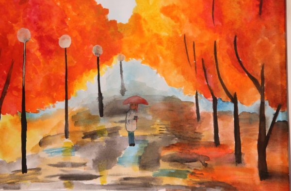 Осенний пейзаж гуашью