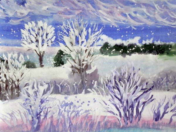 Мастер класс зимний пейзаж гуашью