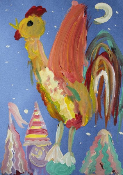 Петушок гуашью