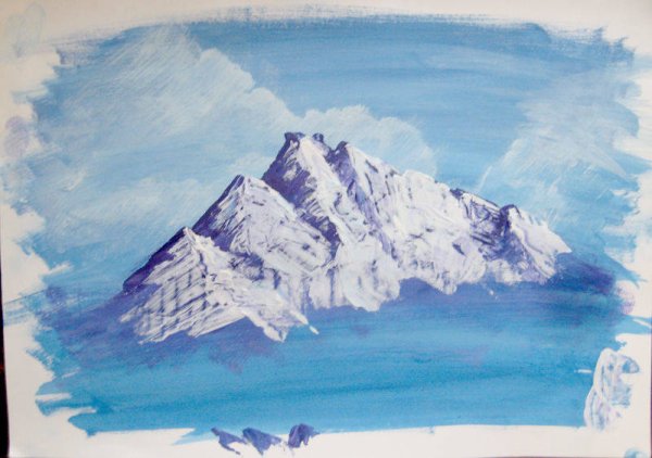 Пейзаж горы гуашью