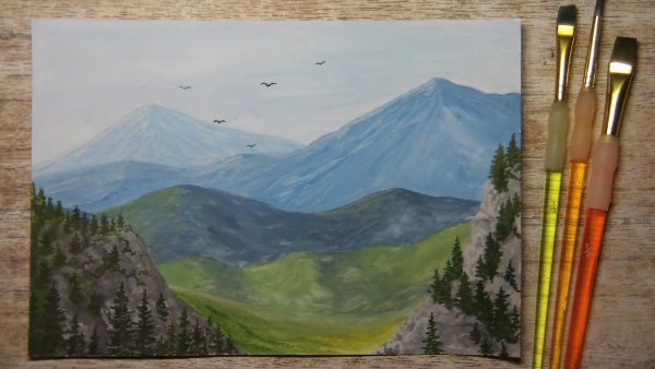Пейзаж гуашью для начинающих горы
