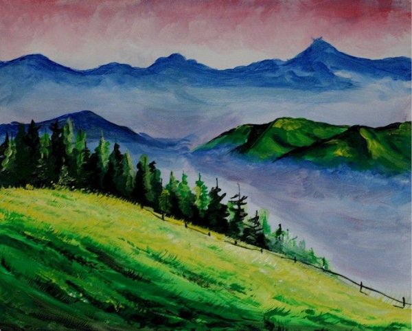 Рисование гуашью горы