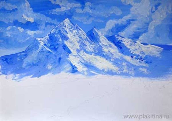 Пейзаж акварельными карандашами