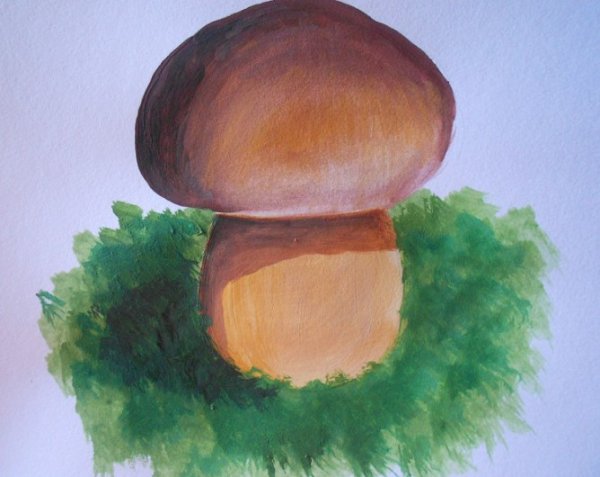 Рисование гуашью гриб Боровик