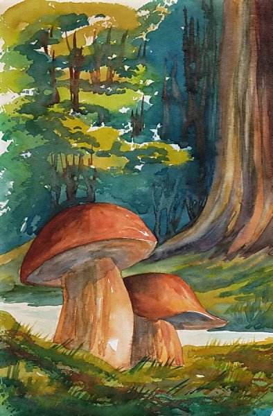 Рисование грибы в лесу