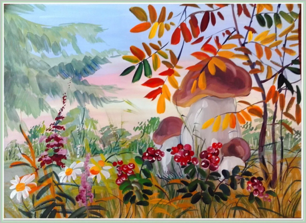 Зинаида Голубева грибы гуашью