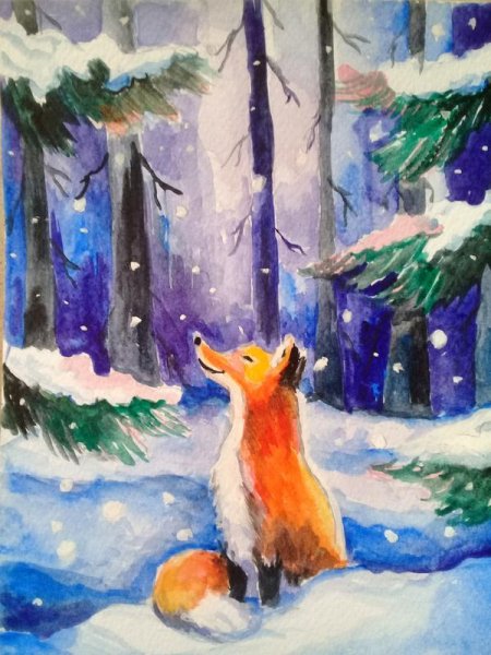 Лисичка гуашью