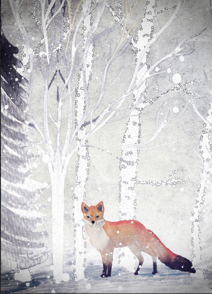 Рисование зимой лису